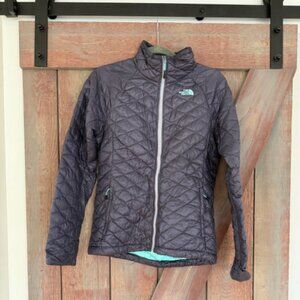 The North Face Gray/Purple (teal inside) Hooded Quilted Puffer Jacket - S